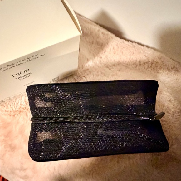 Dior Black Mesh with Velvet Branding Cosmetic Pouch NEW in Box. Black Zipper GWP - Picture 5 of 10